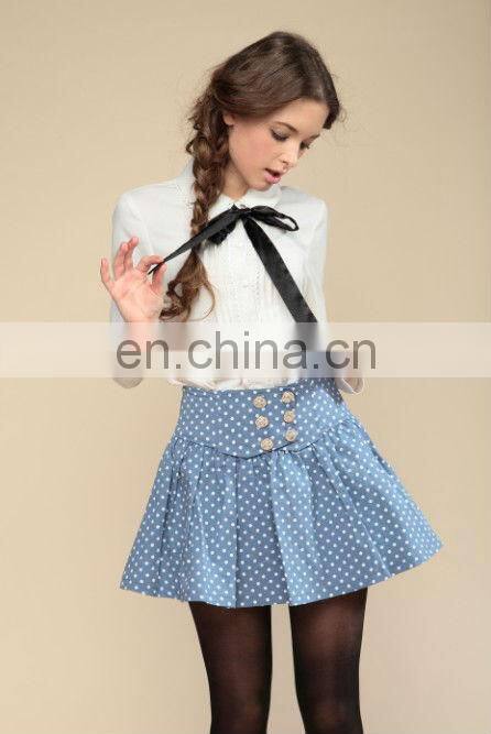 colledge style long sleeve shirt with spot printed mini skirt suits