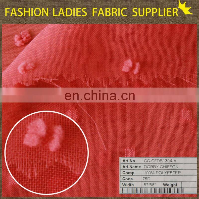 Shaoxing textile beautiful chiffon with plush ball for young girl 100%poly chiffon