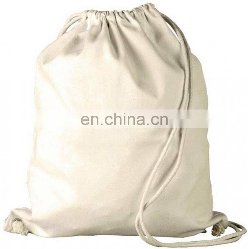 plain white blank organic cotton sport gym sack rope drawstring bag