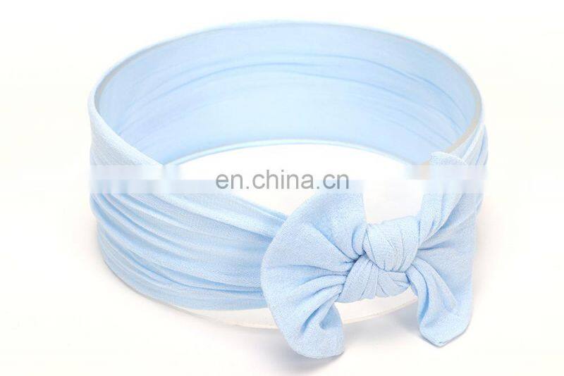 Baby turban nylon headwrap Kids Girl Handmade Soft Headbands with Bow Solid Color 18Colors