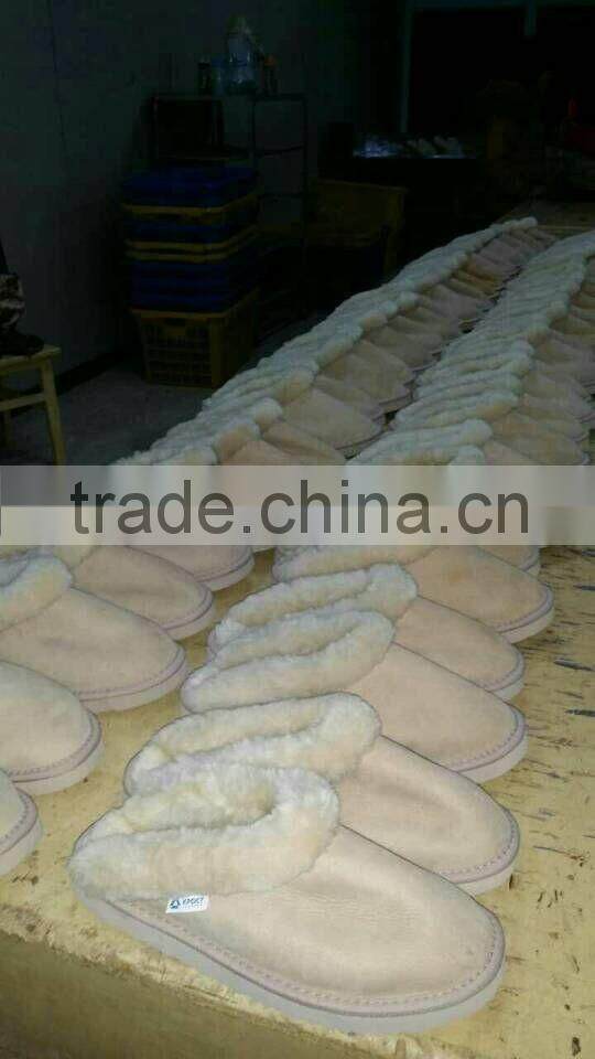 warm plush fur collar cow suede upper sheepskin lining men leather slipper