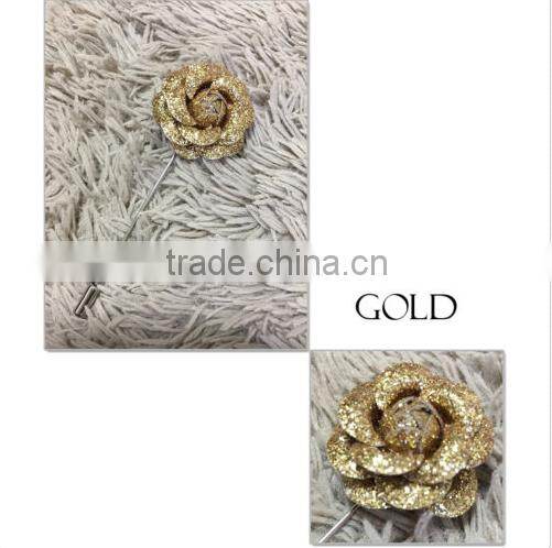 Gold Sliver Rose Boutonniere Brooch Corsage Tuxedo Wedding Prom Party Lapel Pin