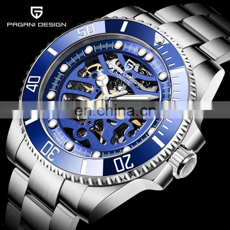 PAGANI DESIGN 1659 Men Automatic Self-Wind Watch Military Stainless Steel Tourbillon Sport Waterproof Watch