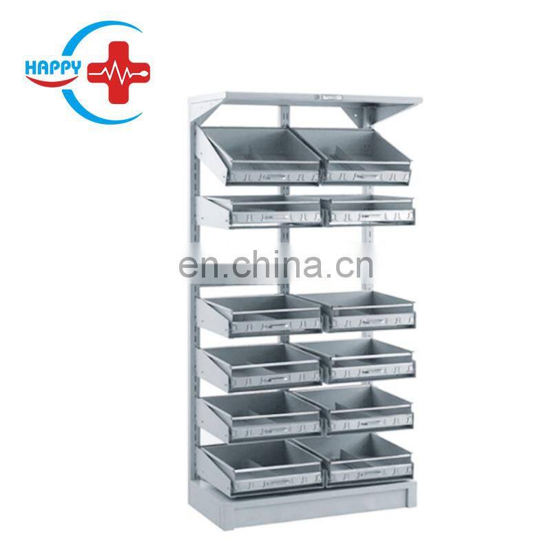 HC-M076 Factory Wholesale Stainless Steel Adjustable double-bucket medicine storage rack for pharmacy hospital clinic
