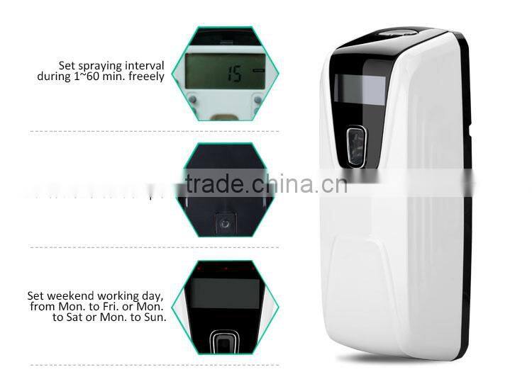 YK3590 Electric LCD aerosol dispenser with AC power and 2 AA batteries supply auto air fragrance dispenser