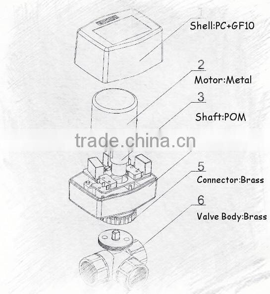 3 way motorized ball valve, DN15 electric ball valve, 24V ball valves for HVAC system