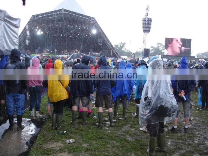 PE Plastic Hooded Red Disposable Rain Poncho