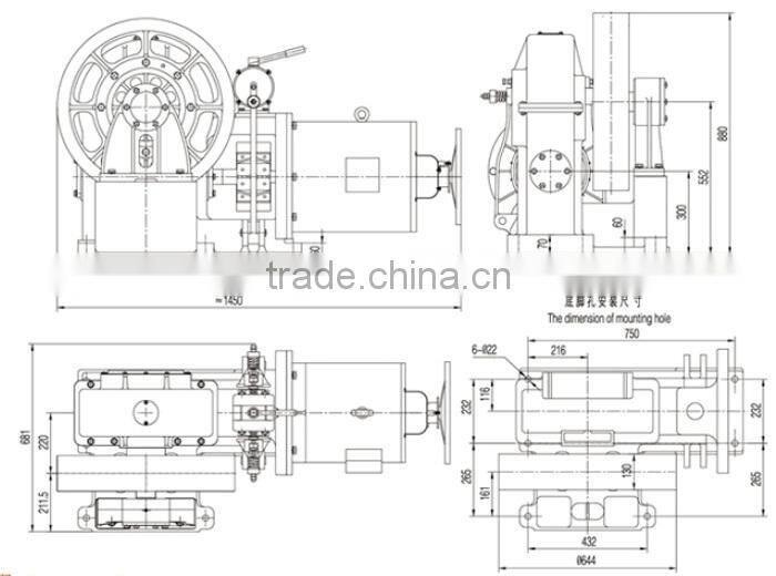 VVVF Elevator Geared Traction Machine BD-YJ250B Lift Motor