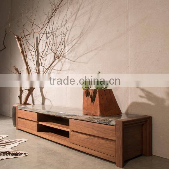 Modern Travertine Top Tv Stand Wooden Base With Drawers Good Quality For Home