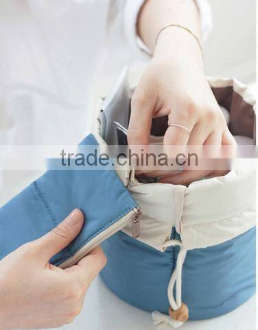 Cylindrical bundle mouth portable nylon cosmetic bag