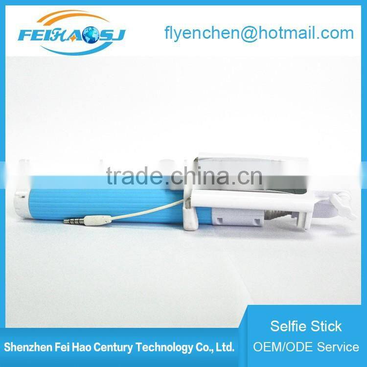 2016 Fashion fodable pocket cable monopod wired selfie stick with mirror