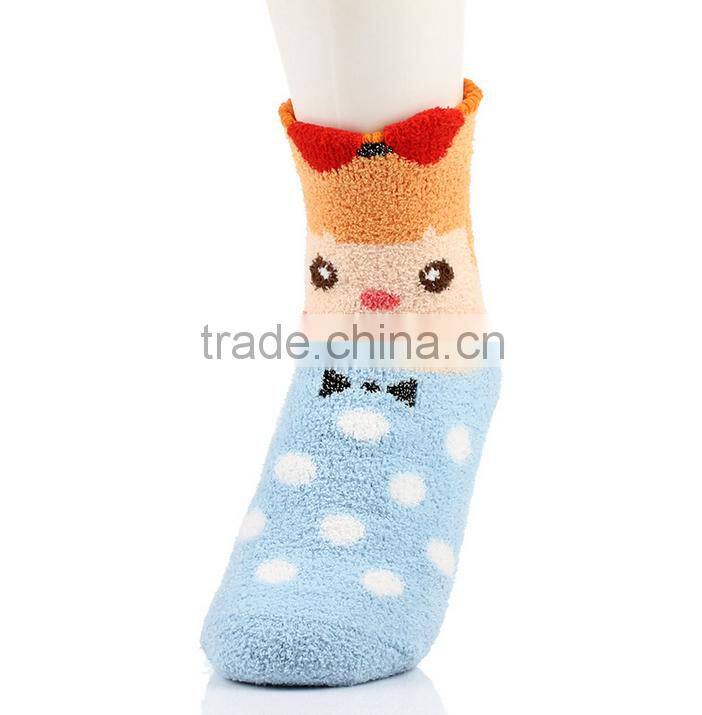 custom colourful lovely dot women fuzzy terry warm thick cartoon fluffy sport socks