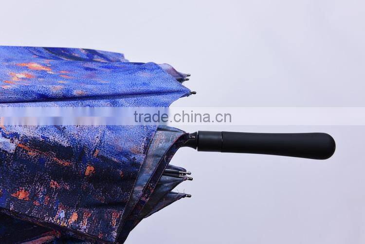 Automatic hot transfer printing canvas oil painting umbrella and windproof golf umbrella