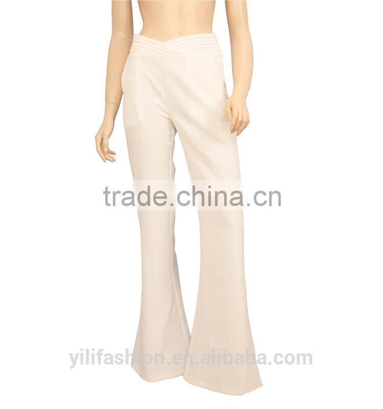 2015 newest design bell-bottoms women's white long pants wholesale