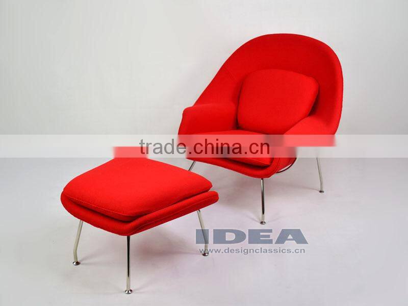 Replica Eero Saarinen Womb Chair and Ottoman - Red Wool Fabric