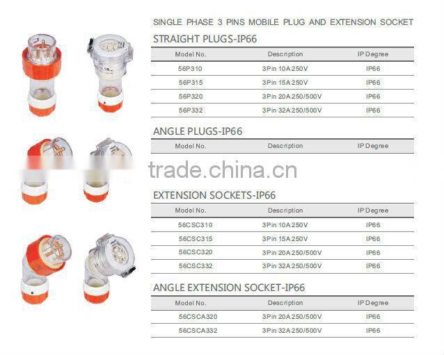 3 Pins IP66 electrical industrial plug
