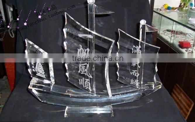 clear crystal sailing boat figurine,antique model sailing boat,decorative glass boats