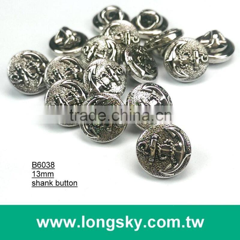 (#B6031/13mm) Sea anchor pattern on gold plated abs button with shank for navy style clothing
