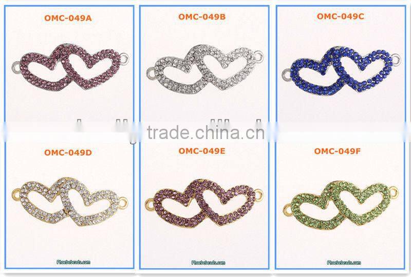 Wholesale Hot Sale Lavender Double Rhinestone Heart Connectors OMC-049A
