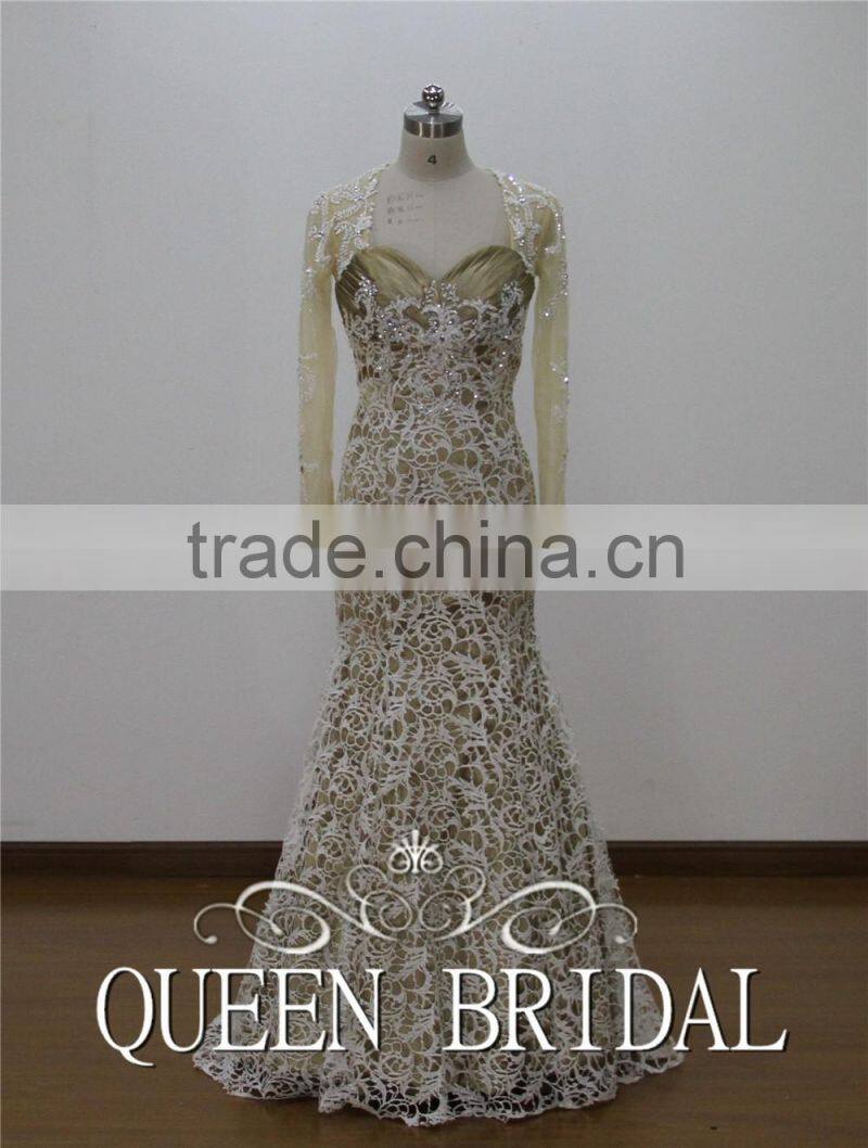 Real Works Elagant Lace Long Sleeve Muslim Evening Dress Sale 2015