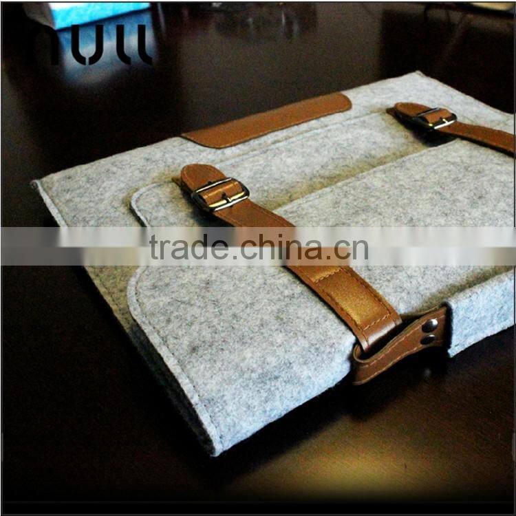 Fashion design handmade leather laptop handbag felt tote bag