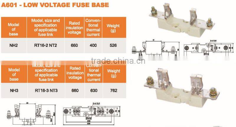Low voltage fuse base RT NT series for NH fuse link