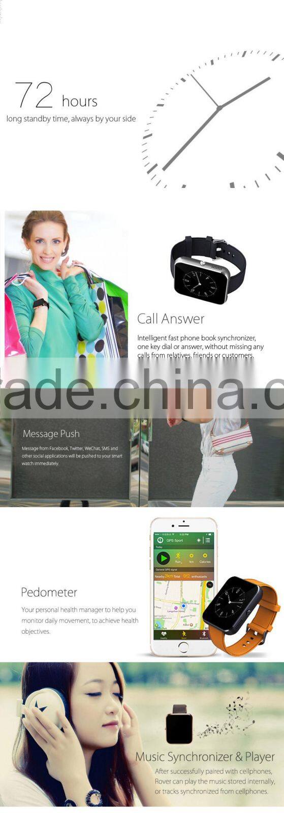 2015 New Wrist Watch Waterproof Support both Android&iOS Smart Watch