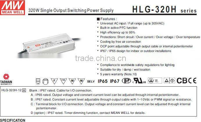 Meanwell hlg-320h-15a 320w 15v dali dimming led driver