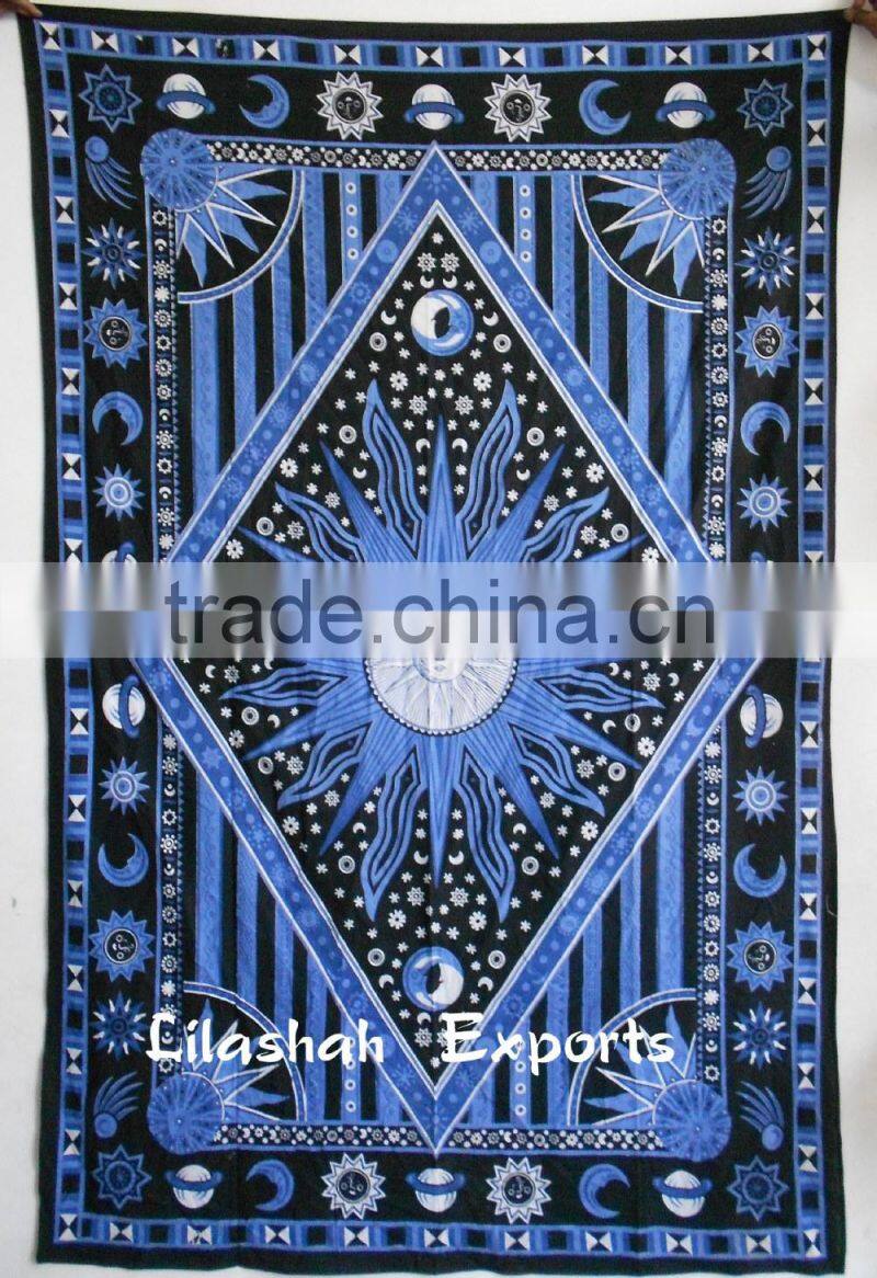 526 COTTON SINGLE SUN BED COVERBedspread tapestries decoration home wall curtain sanganeri print jaipur india star tapesrideau