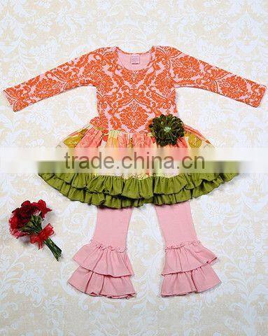 Yiwu koya christmas Stripes Outfit Kids Winter Boutique Giggle Moon Remake outfit with pant Ruffle adorable Baby Girl Outfit