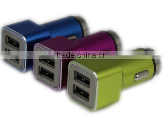 Colorful Aluminum Dual USB Car Charger Escape Equipment Metal Safety Hammer Shape Car Charger For Mobile Devices