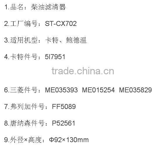 High quality filter fuel for excavators ST-CX702