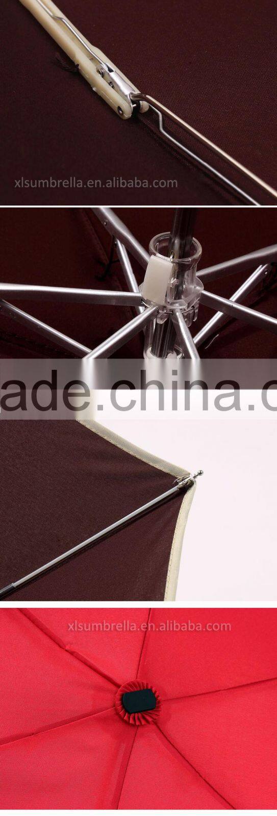 Solid pongee aluminium shaft manual open 5 fold umbrella