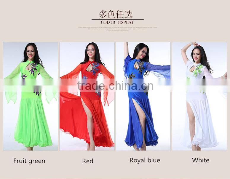 Wuchieal 2015 Belly Dance Performance Costumes Dress, Long Sleeves Sexy Dress Show Dance Wear