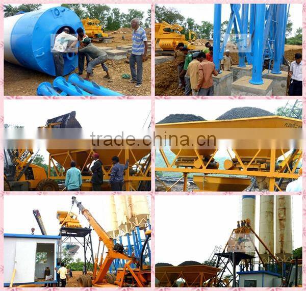 Reliable mini compact 35m3/h concrete batching plant with bucket loading