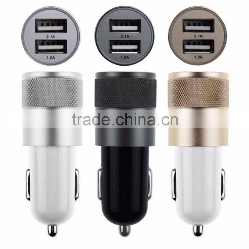 Top qualit metal Dual USB Port Car Charger Universal 12 Volt / 1 ~ 2 Amp