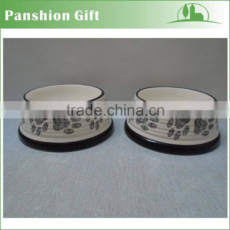 Factory price wholesale ceramic dog bowl with paw printed