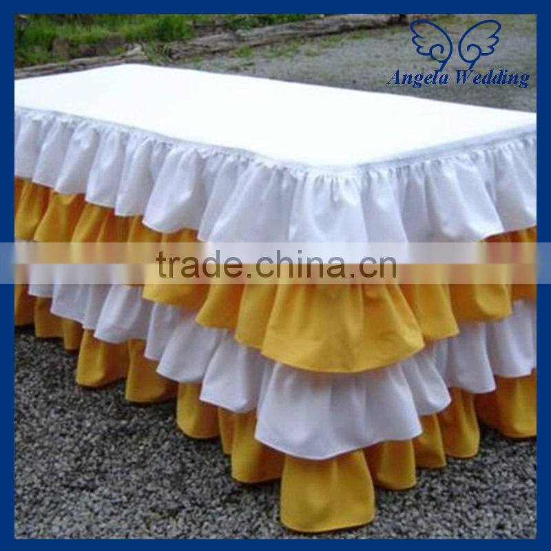 SK001C New 2015 elegant polyester ruffled steps in bridal grey table skirts