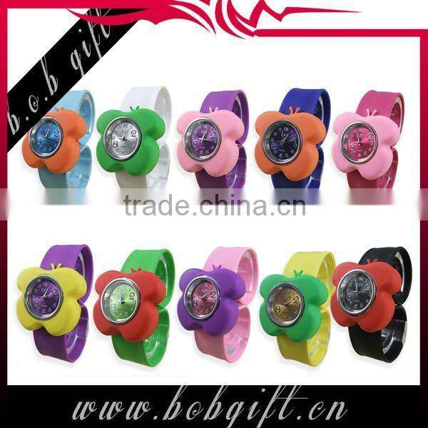 2014 cute butterfly shaped silicone snap band watches for kids