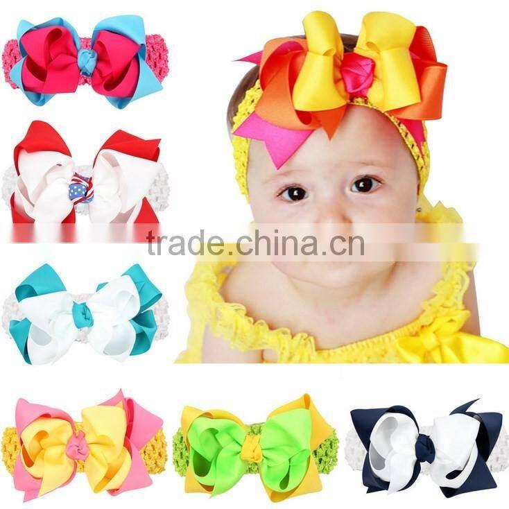 Christmas Style Woven Crochet Elastic Band with feather clips Floral Headband Girls Hair Jewelry Photo Prop Craft