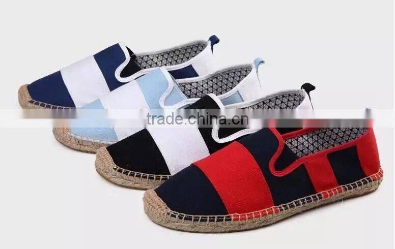Latest canvas shoes for men espadrilles cheap wide stripe flat shoes