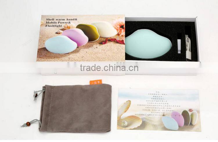 Multifunctional Mobile Phone Portable Seashell Shape Hand Warmer 4000mah Power Bank External Battery Pack Charger