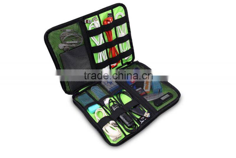 Waterproof Nylon black protablet charging cable bag whit travel