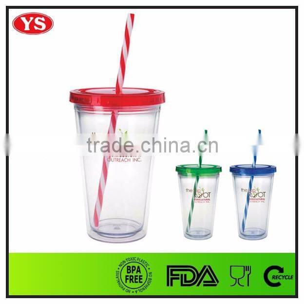 bpa free double wall 16oz insulated plastic water tumbler with lid and straw