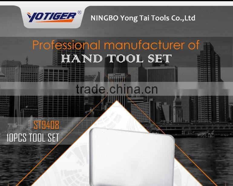 10Pcs Factory Supply Economic Tin Box Tool Set with Precision Screwdriver and Pliers