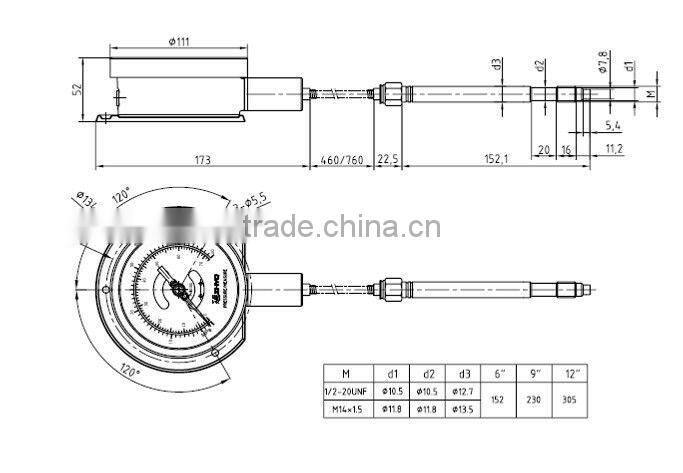 Mechanical flexible stem pressure gauge with display