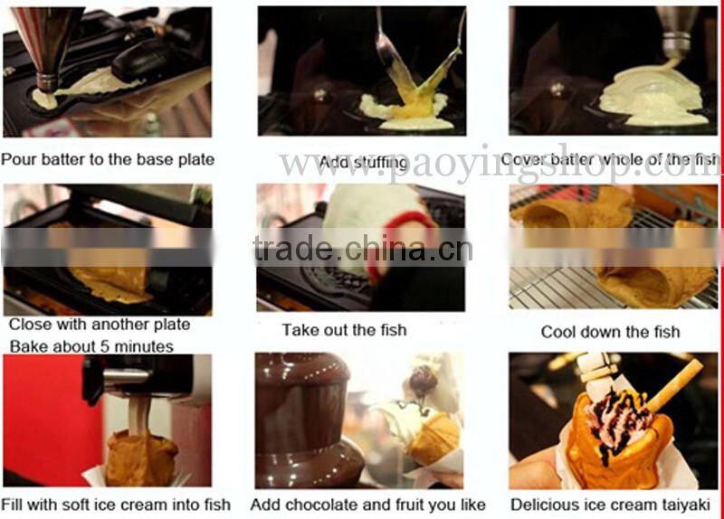 (2 in 1) 5pcs Fish Waffle Commercial Use Non-stick 110v 220v Electric Digital Icecream Taiyaki Baker + Batter Dispenser