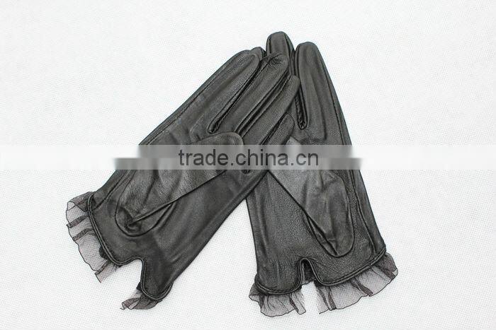 2015 new season fashion design with black lace lady leather gloves