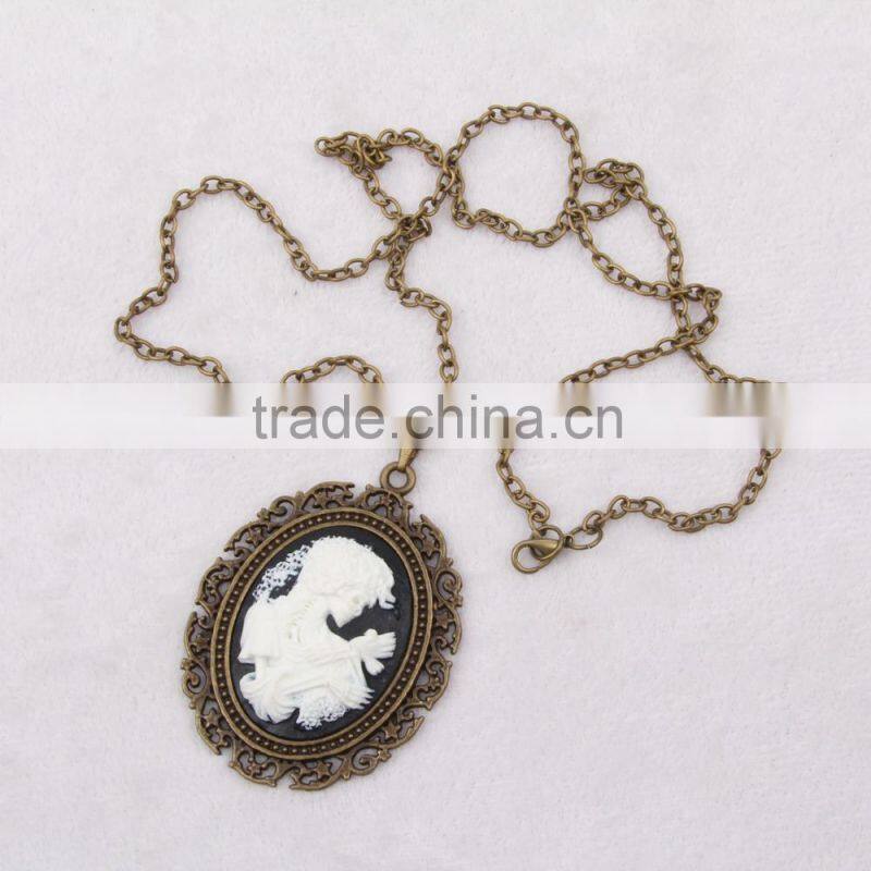 fashion jewelry necklace steampunk necklace skeleton silhouette bronze cameo pendant 2015 new made in China yiwu