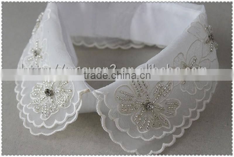 2016 fashion organza flowers lace beaded collar, embroidery beades neckline for garment